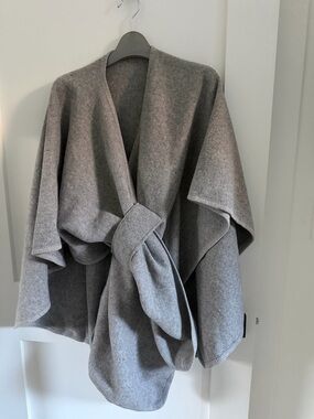 Women's Gray Wrap Cape with Self-Tie Belt